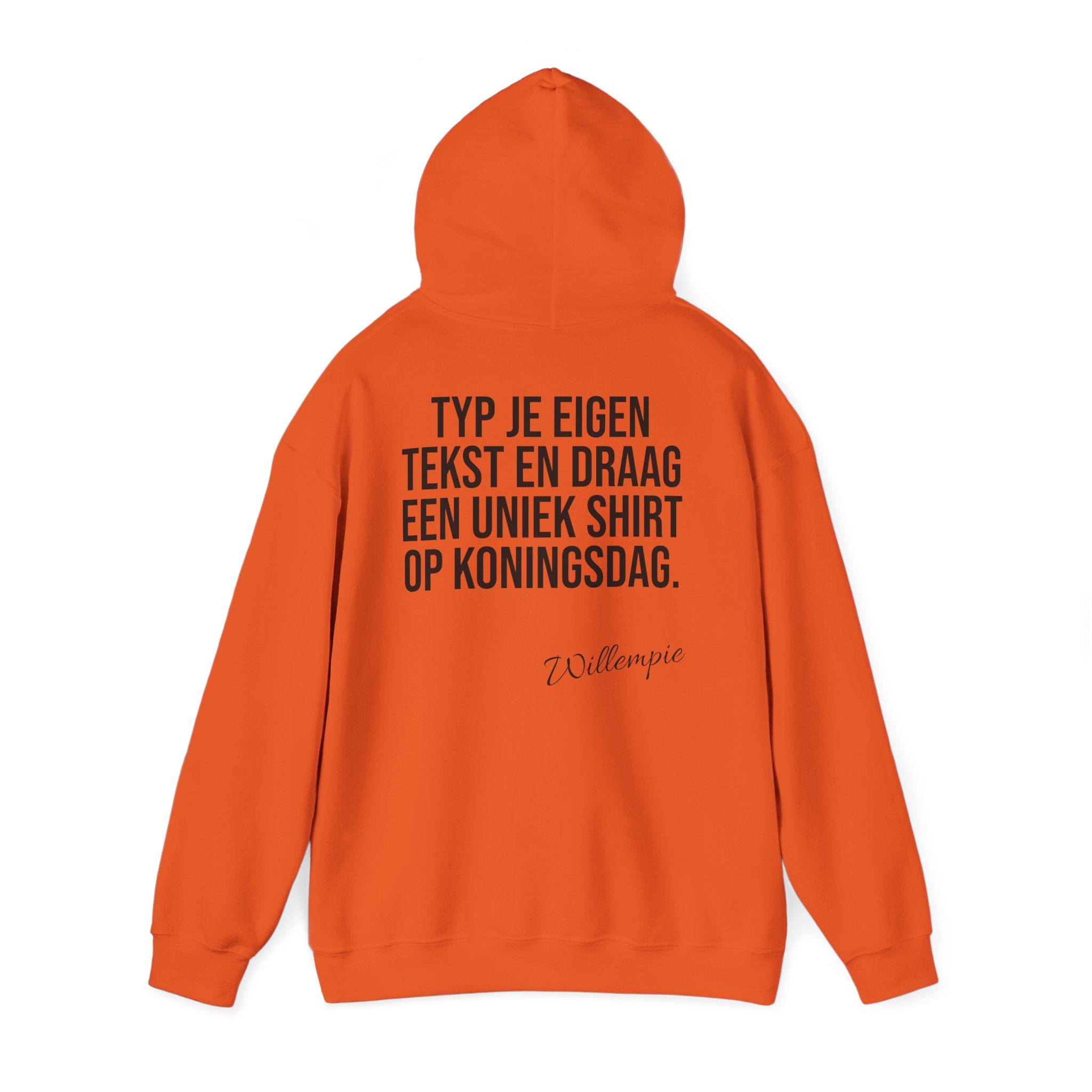 Koningsdag Hoodie 2026 – Eigen Tekst (Custom Willempie Edition)